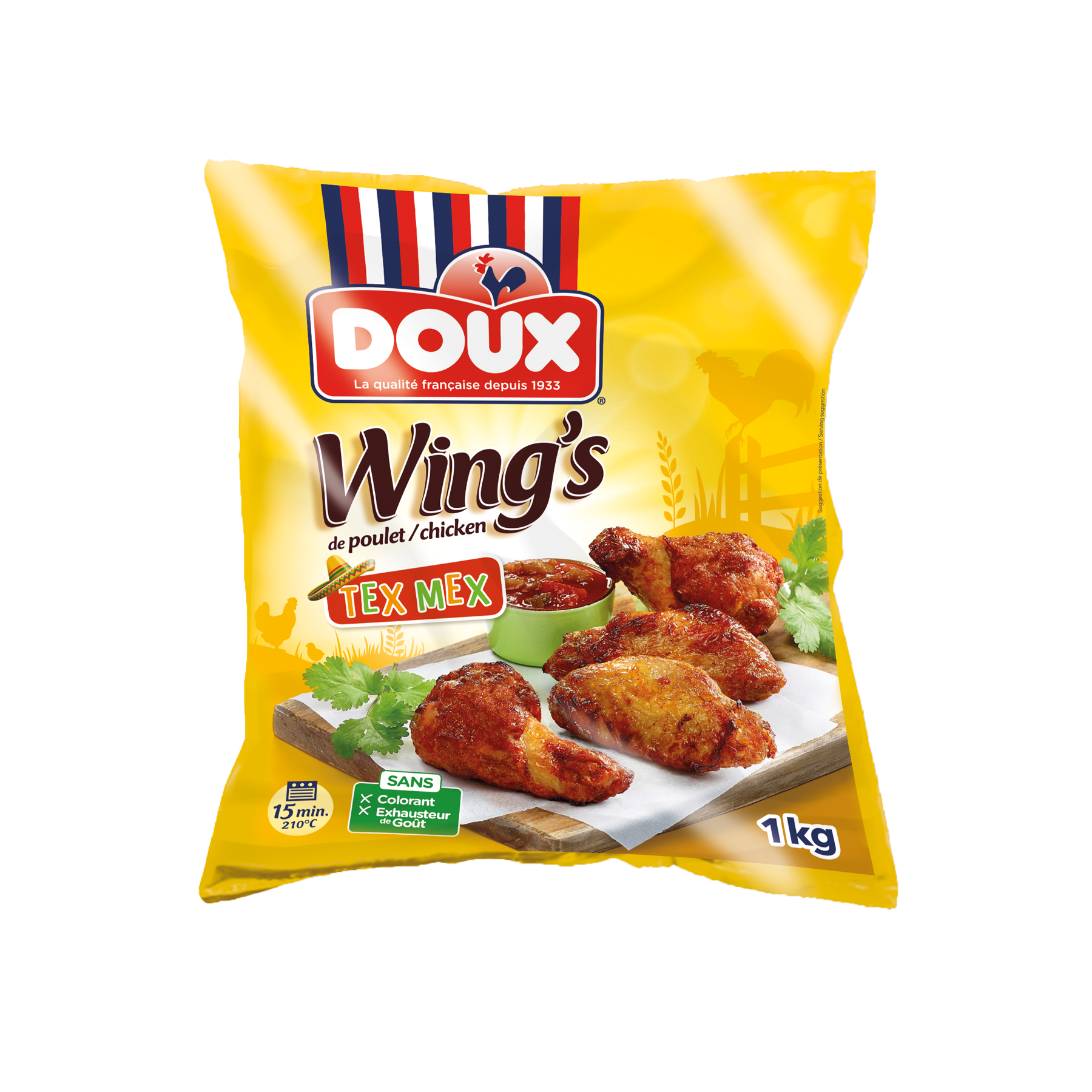 3D visuals of packages of Doux Tex-Mex Chicken Wings