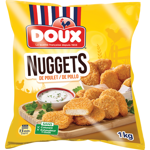 Nuggets de pollo Doux, con ketchup y un cucurucho de patatas fritas