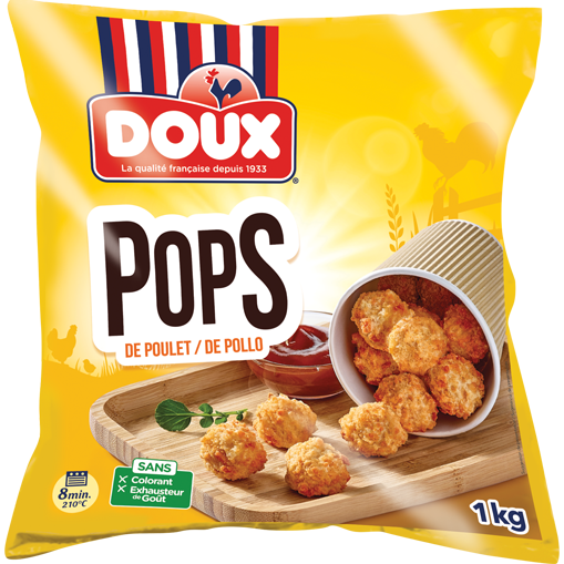 Pops de pollo Doux en un bote de cartón